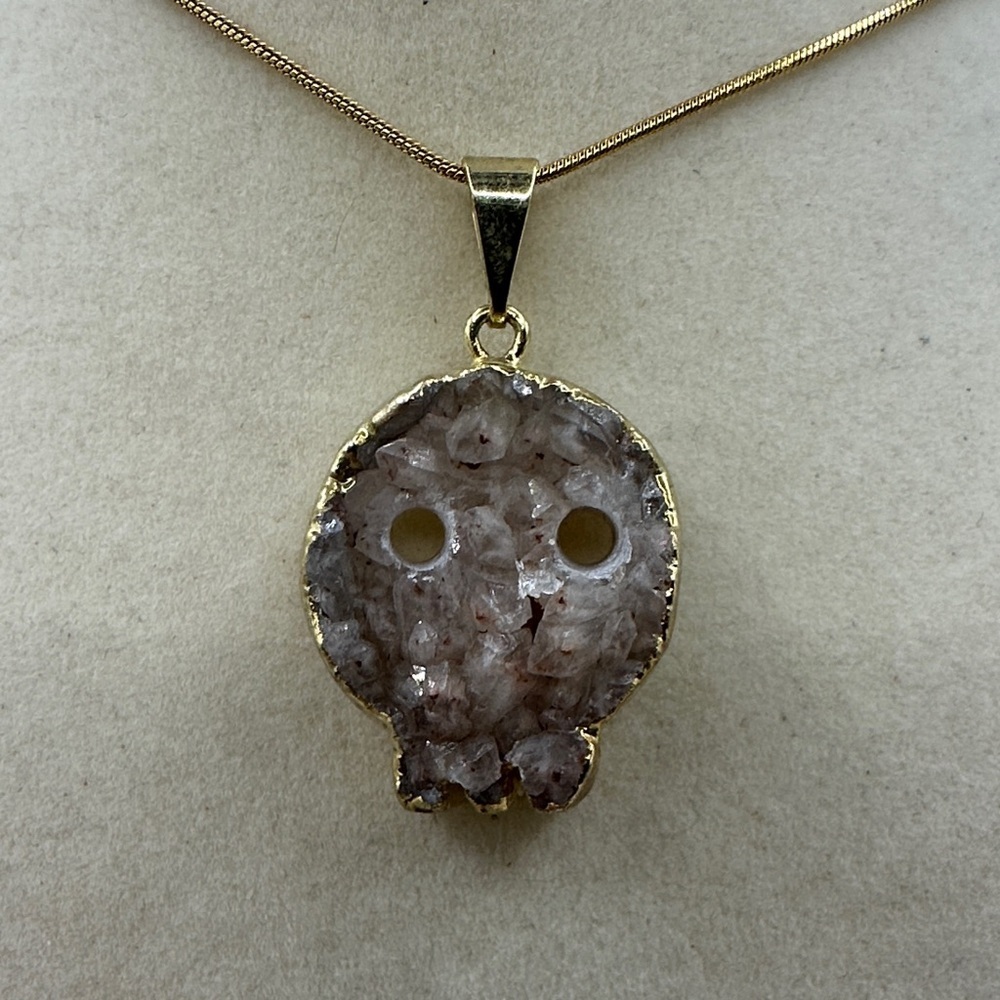 Druzy Amethyst Skull Pendant on Stainless Steel Snake Chain